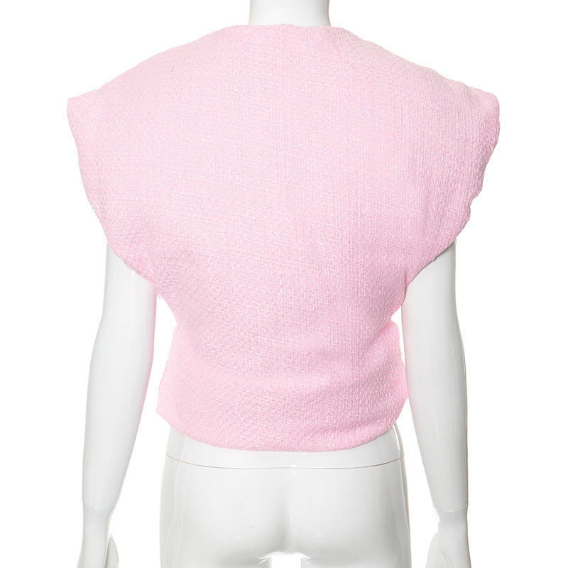 Women's Autumn Winter Zipper Loose Hollow Sleeveless Jacket Cotton Vest 7