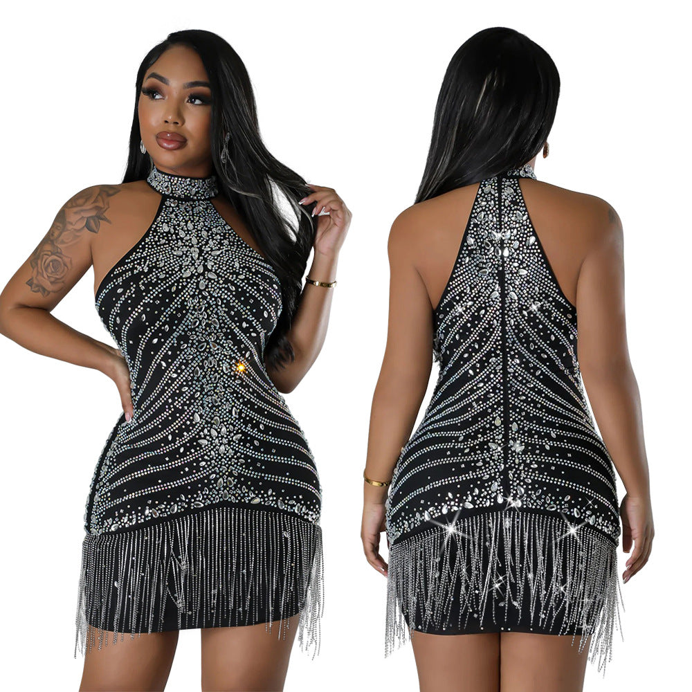 Halter Neck Beaded Nightclub Women Party Style Sexy Bodycon Dress 11