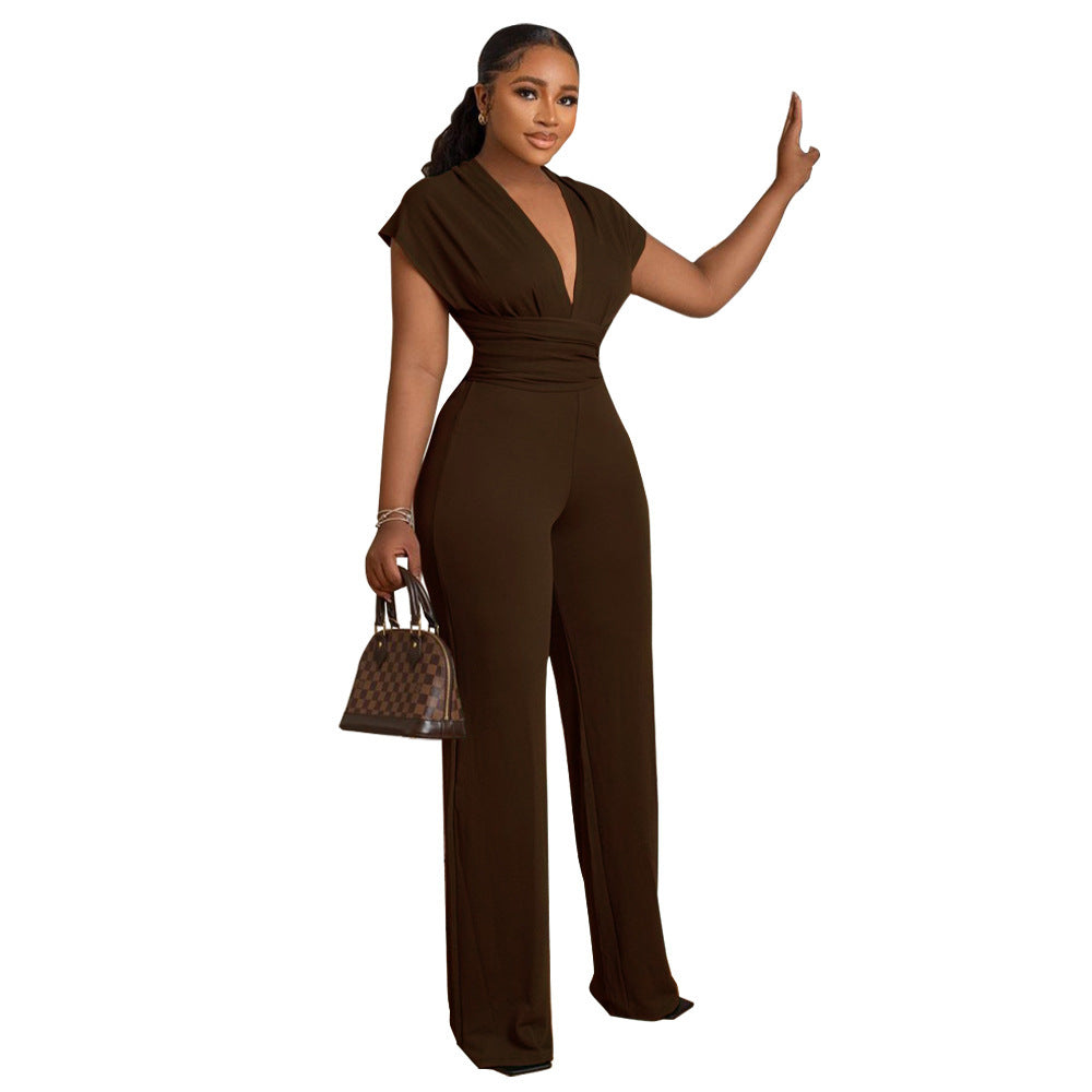 Solid Color Slim Women's Deep V Sexy Fashion Casual Jumpsuit 8