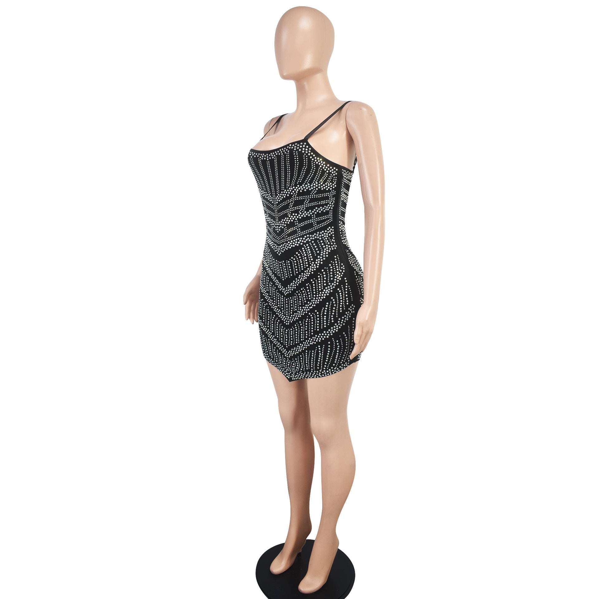 Summer Women Sexy Mesh Beaded Suspender Bodycon Dress 6