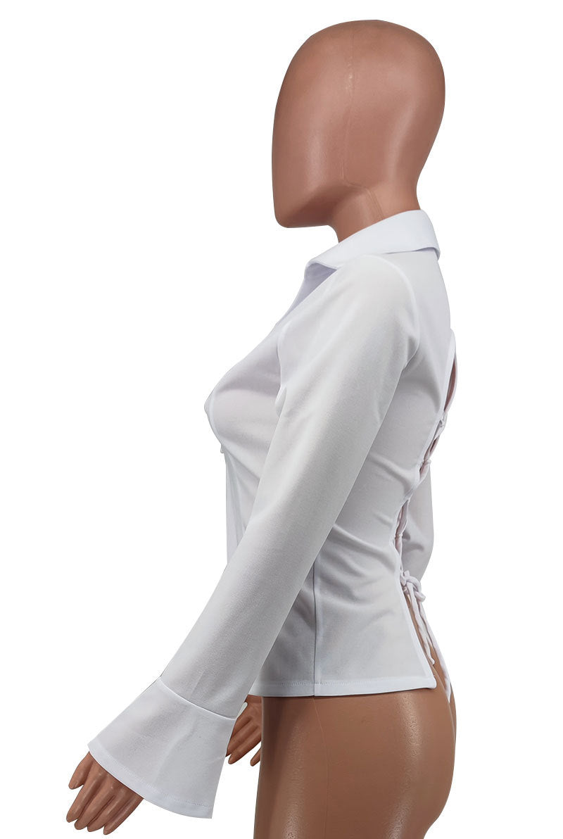 Women's Long Sleeve Shirt Solid Color Chic Fashion Casual Blouse 10