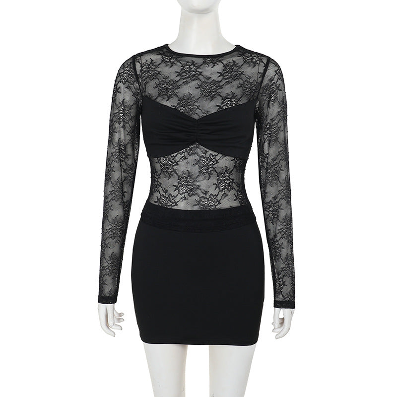 Women autumn lace Top and Skirt Two Piece Set 8