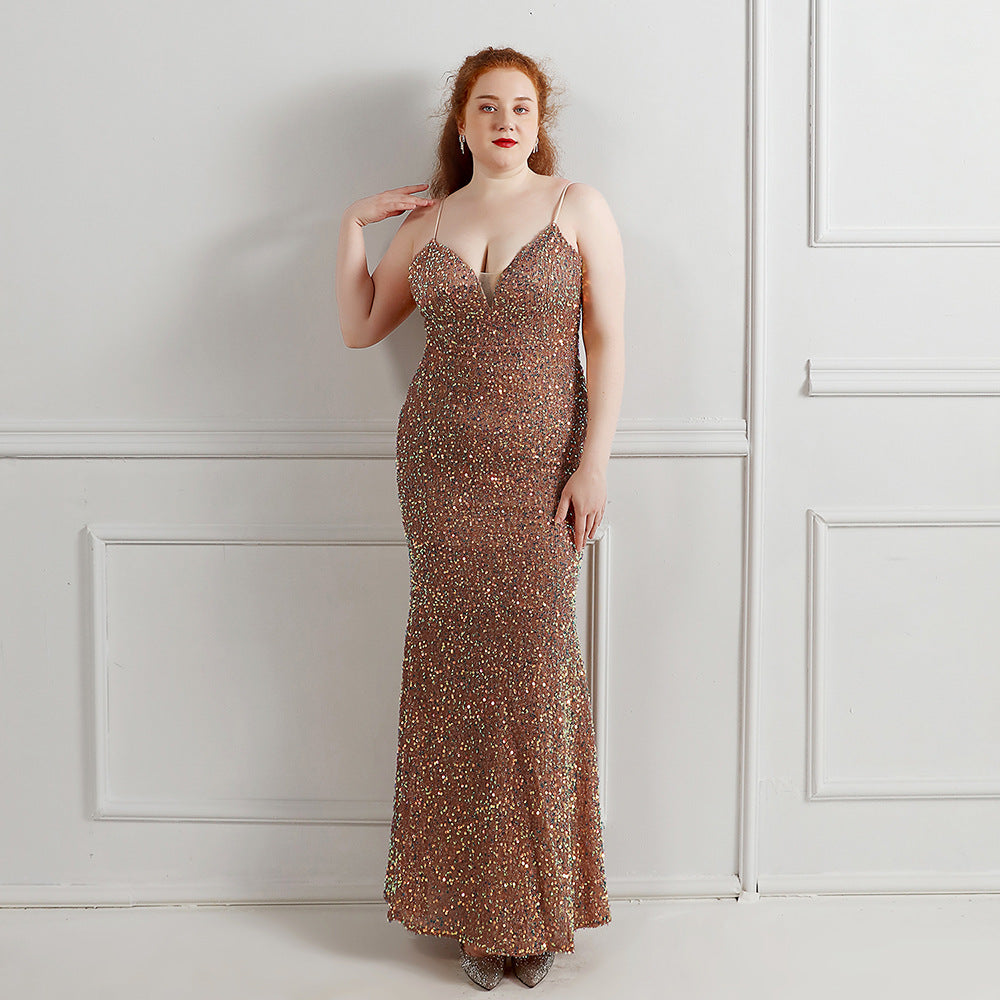 Plus Size Women Sequined Formal Party Maxi Evening Dress 12