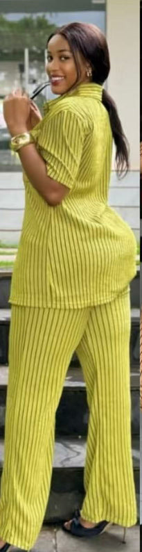 Women Vertical Striped Top and Pants 2-piece Set