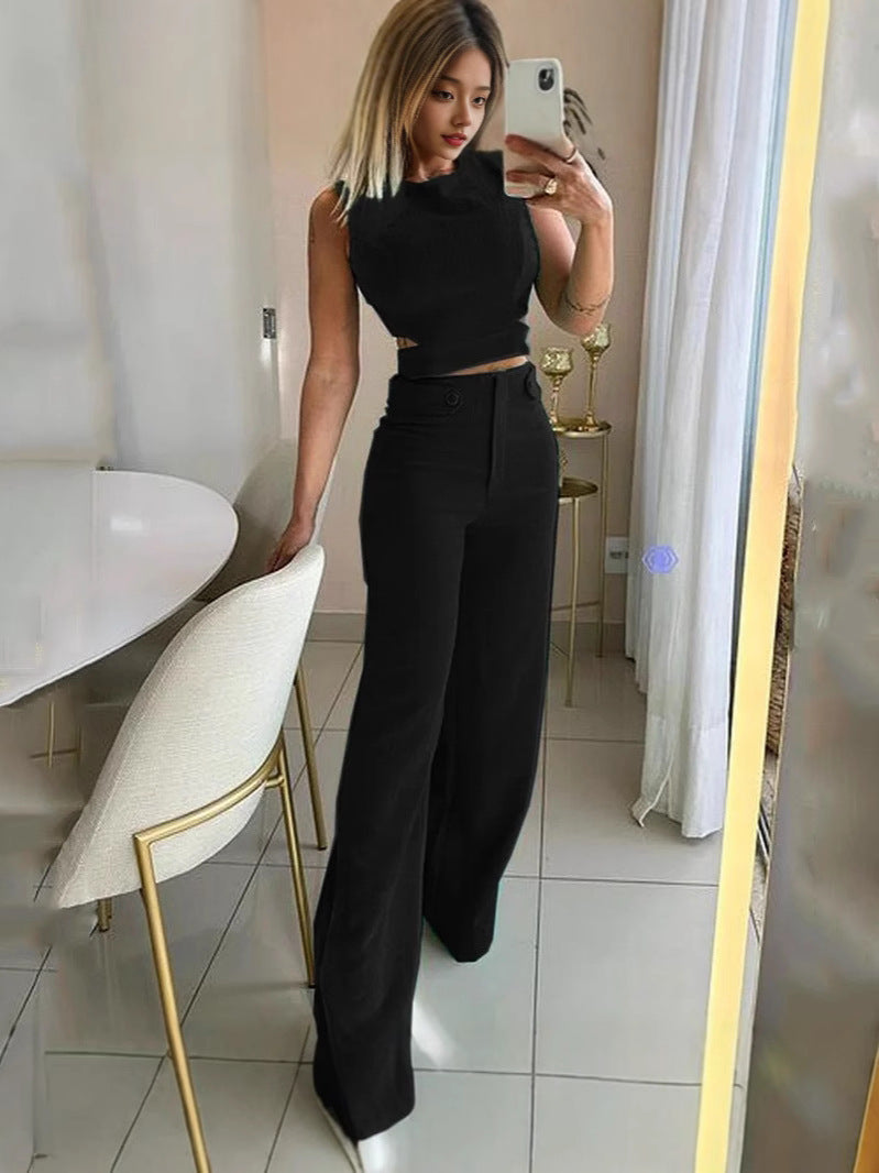 Women casual summer sleeveless top and pant two-piece set 7