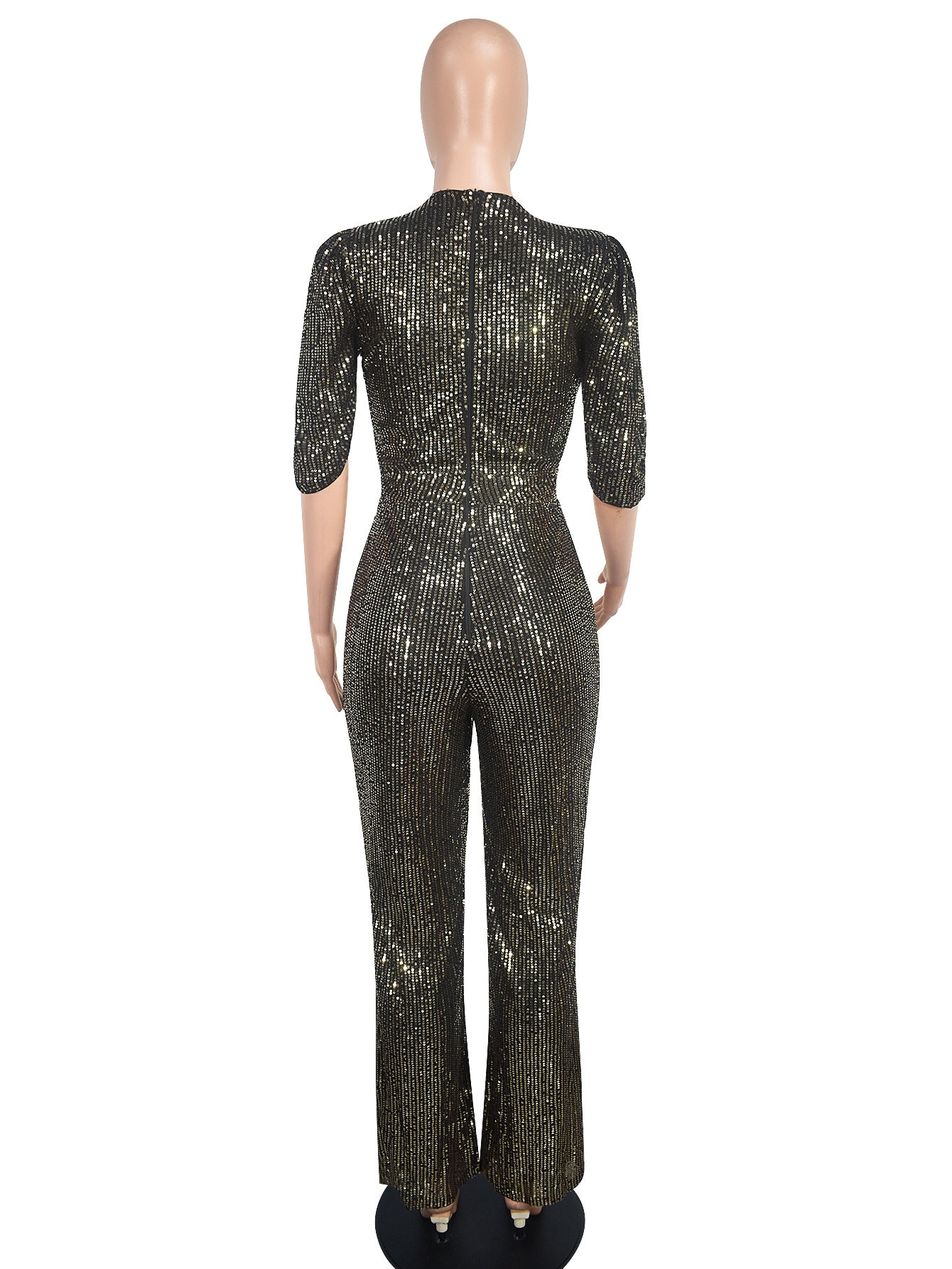 Sexy V-Neck Half-Sleeve Slim Sequin Women Party Jumpsuit 5