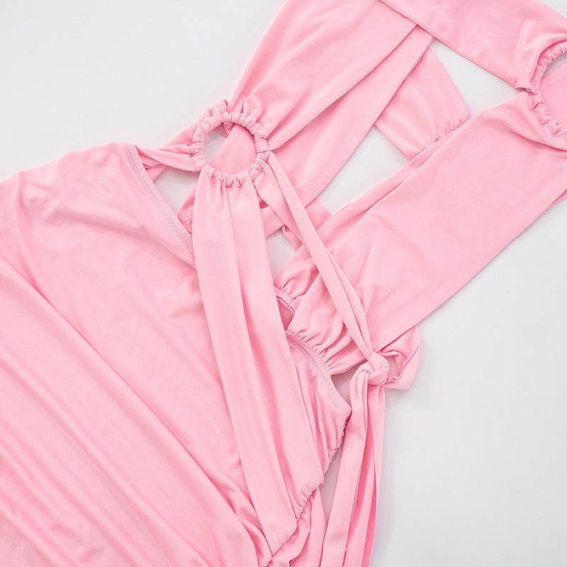 Women Sexy Hollow Cross Lace-Up Ribbon Bodycon Dress 21