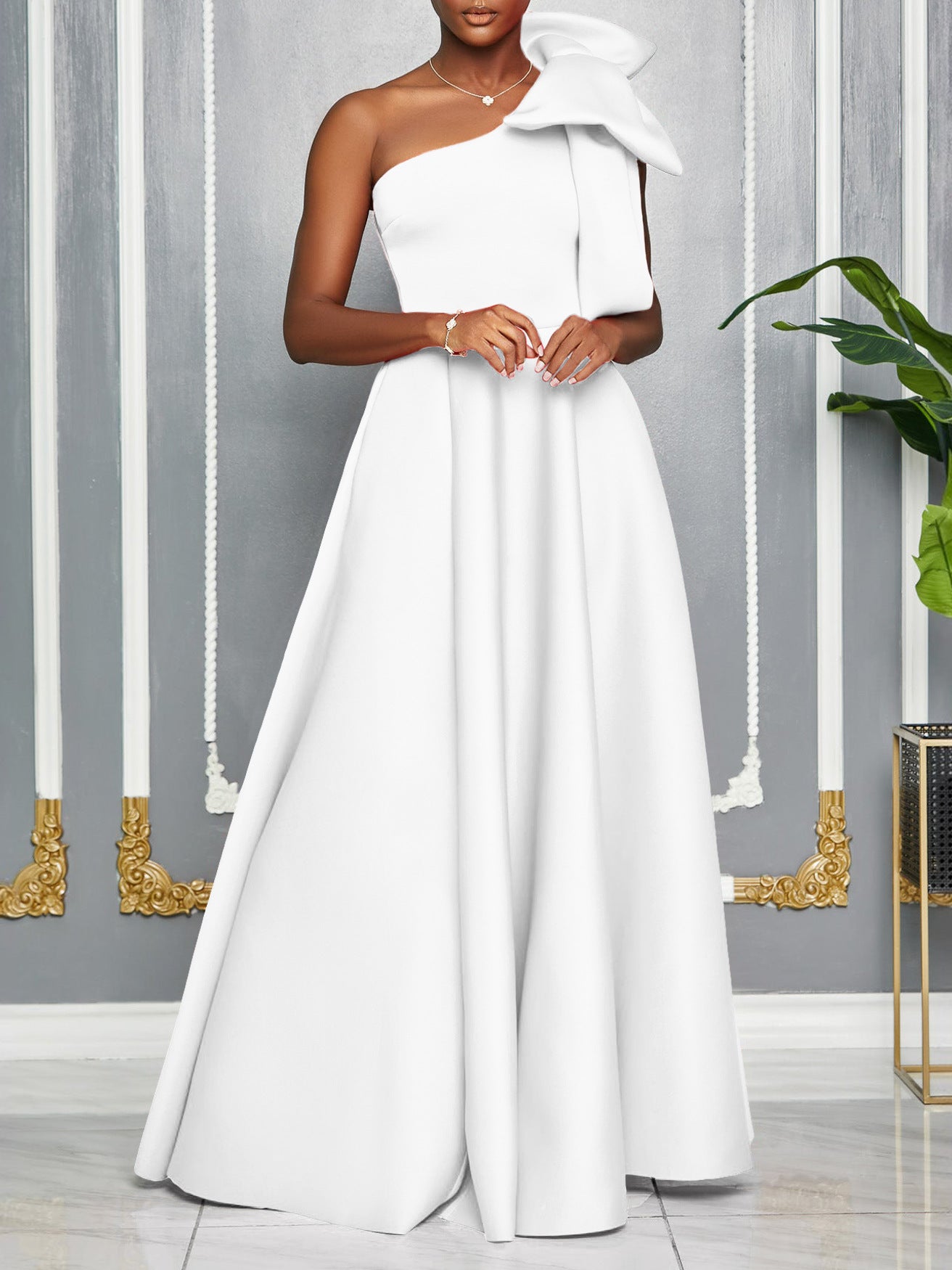 Women's Slash-Shoulder Big Bow Sexy Evening Dress 7