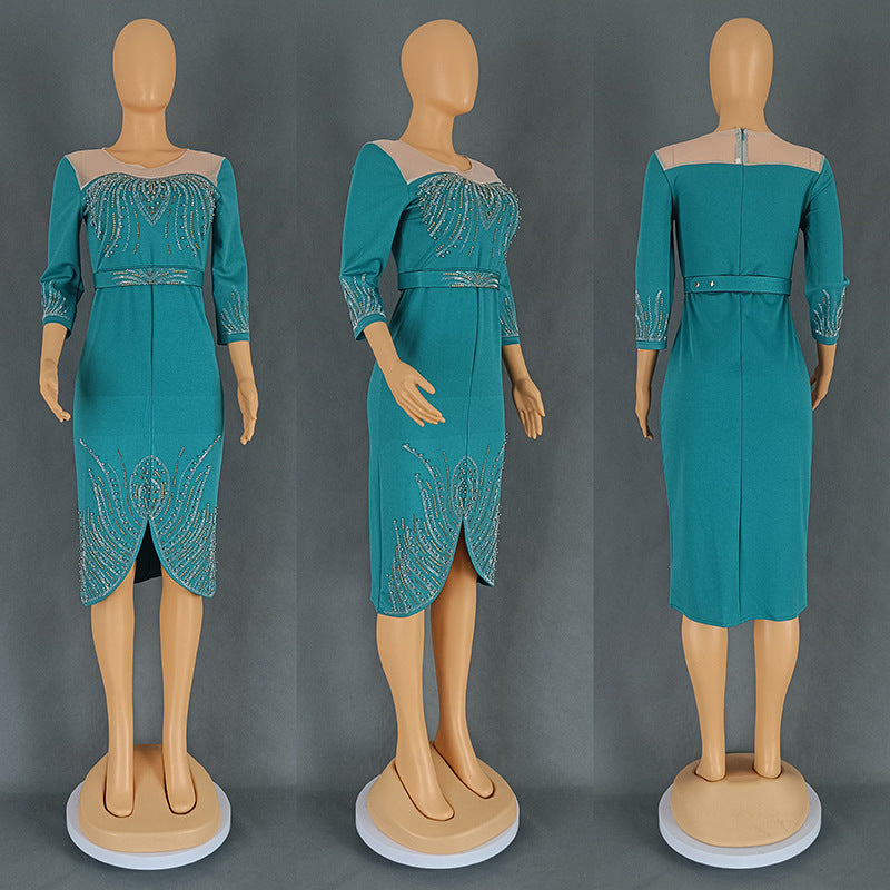 African Women Half-Sleeve Beaded Beaded Party Dress 9