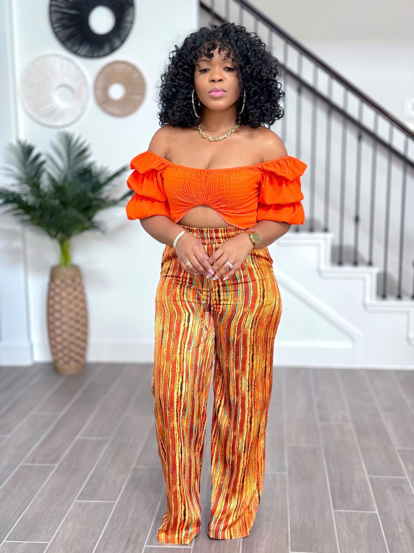 Women's loose Casual straight pants printed Chic elegant trousers