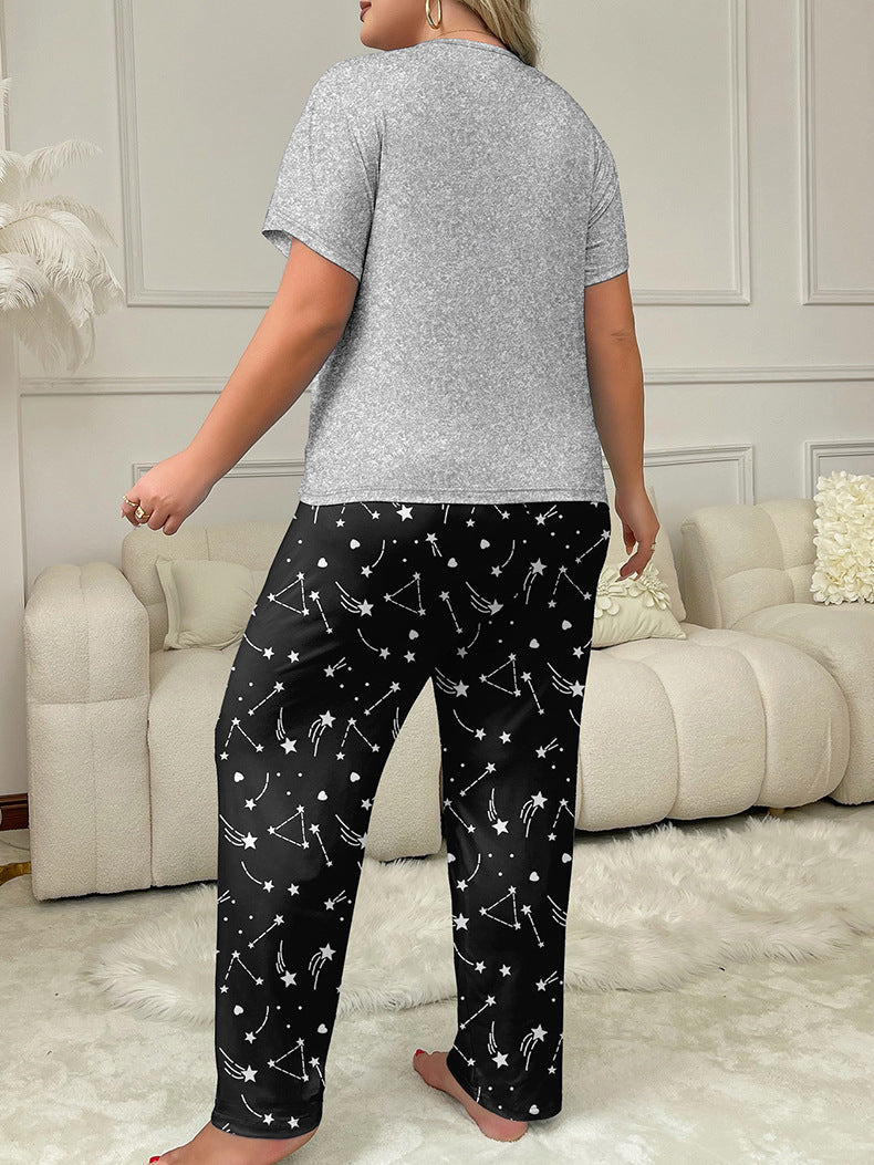 Women's Home Clothes Plus Size Pajamas Short Sleeve Two-Piece Pants Set 8