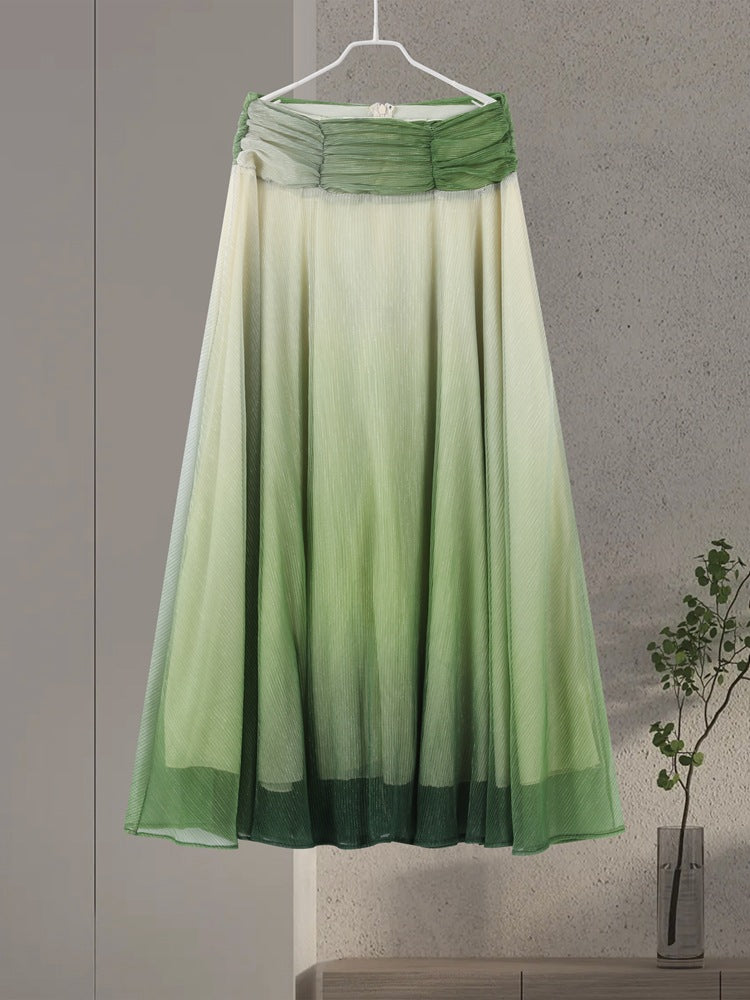 Women Summer Gradient Halter Neck Suspender Top and Skirt Two-Piece Set 7