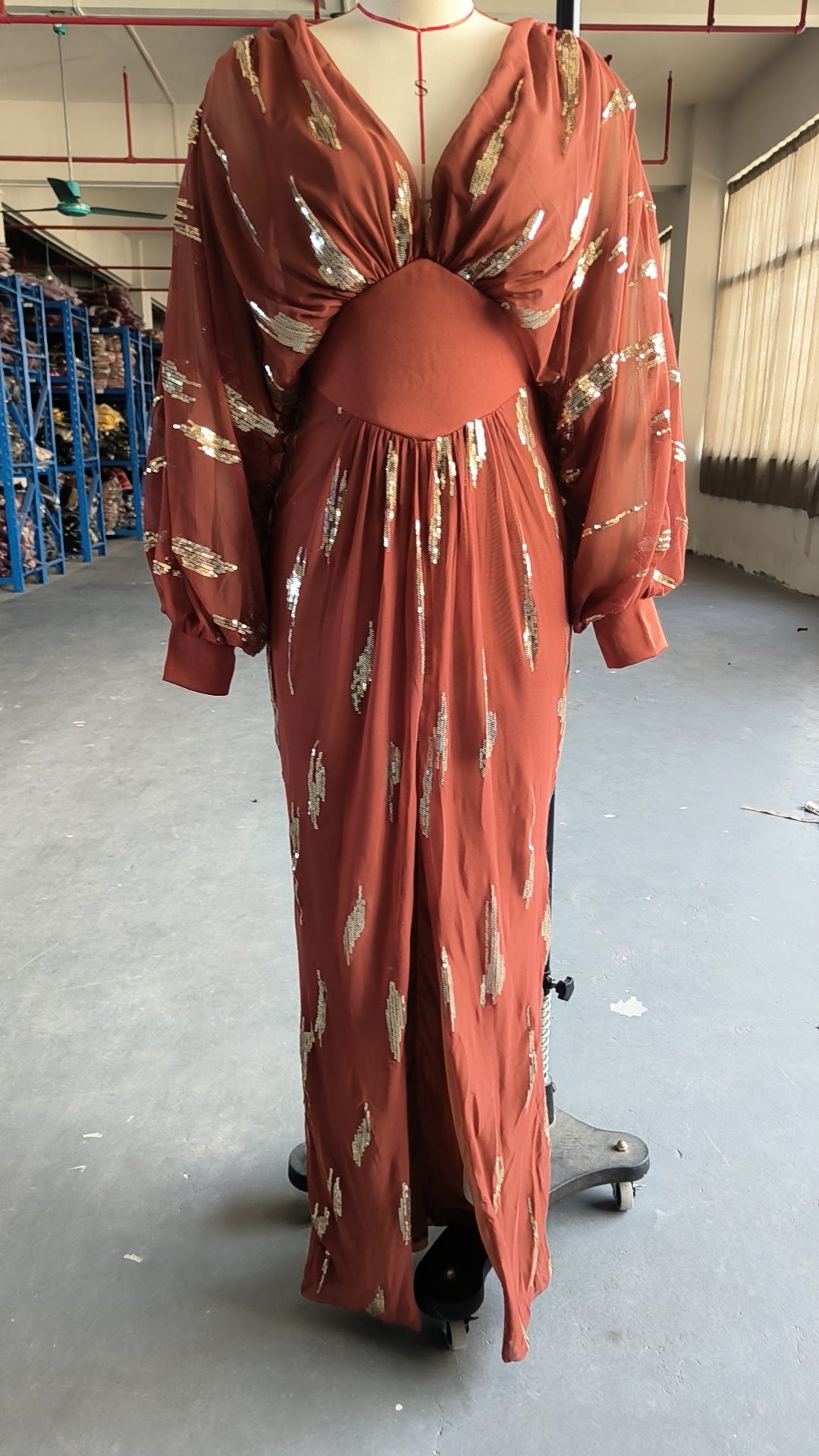 Women long sleeve V-neck sexy sequin Formal Party Maxi evening dress 13