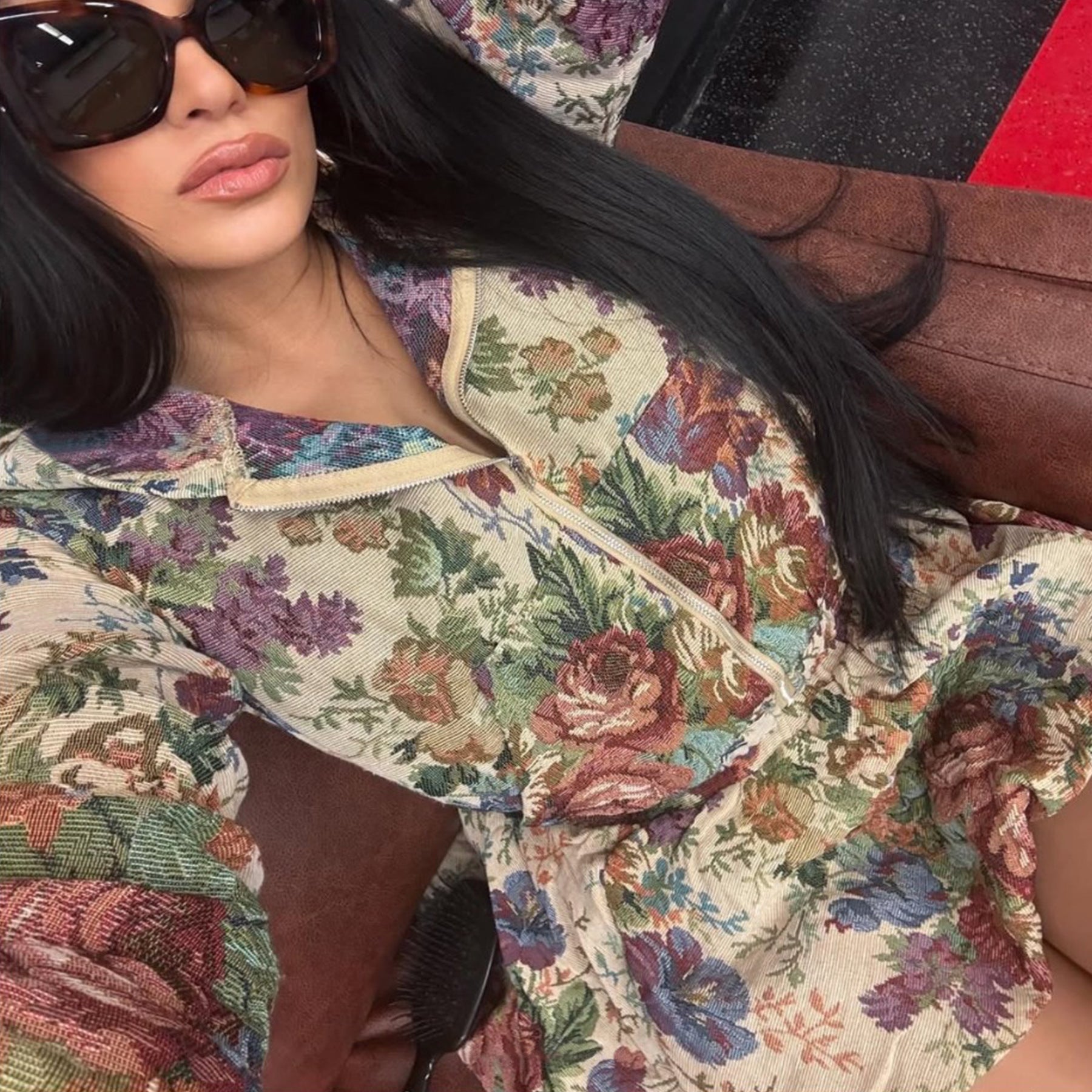 Fashion Women's Jacquard Long Sleeve Zipper Top Sexy Short Skirt Set 4