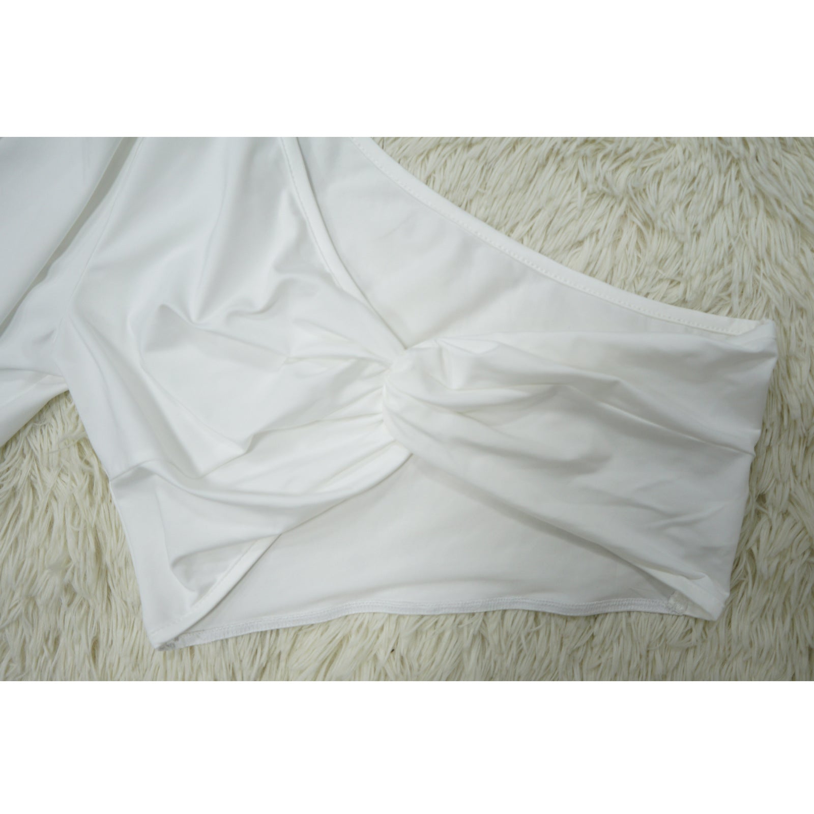 Women Casual Solid One-Shoulder Pleated Top and Pant Two-Piece Set 13