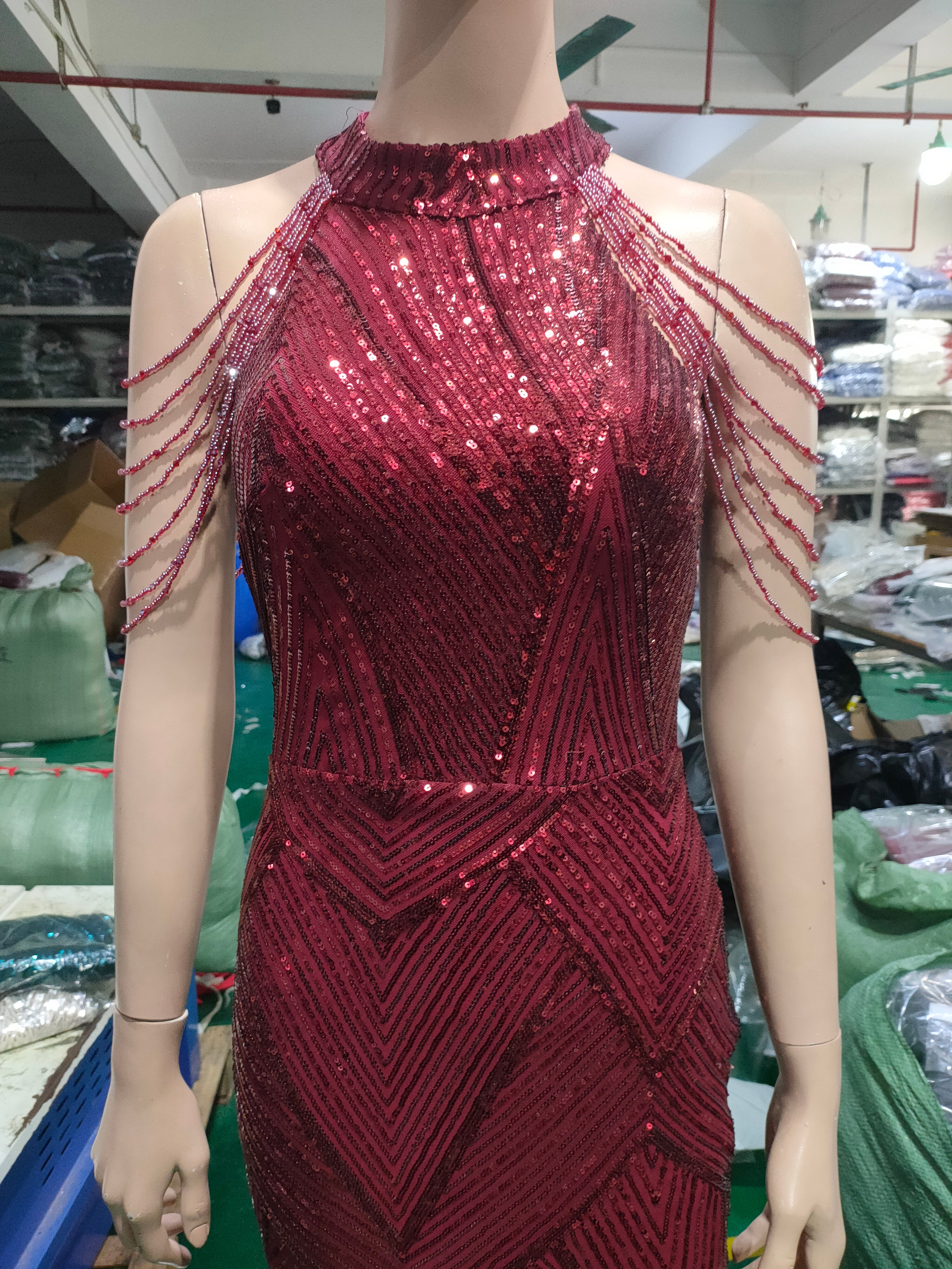 Deep V-Neck Sequined Fishtail Dress Sexy Evening Party Gown 29