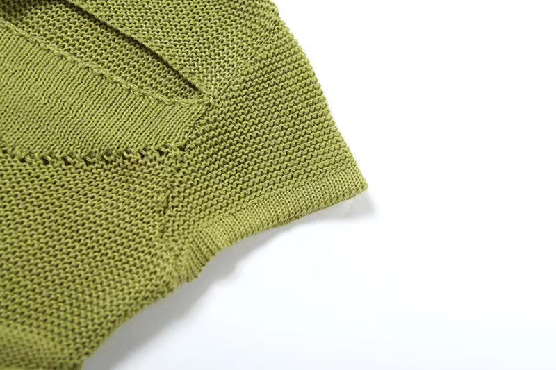 Women Slash Shoulder tassel hollow knitting solid irregular short-sleeved dress 17