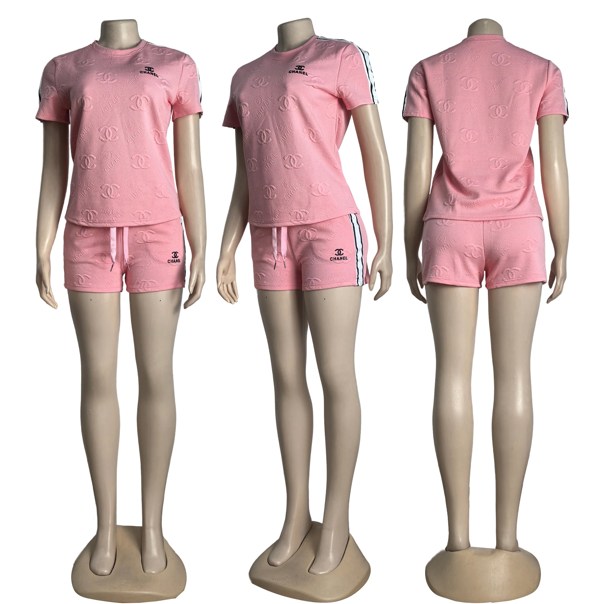 Women Jacquard Short Sleeve Top and Shorts Sports Two Piece Set 5