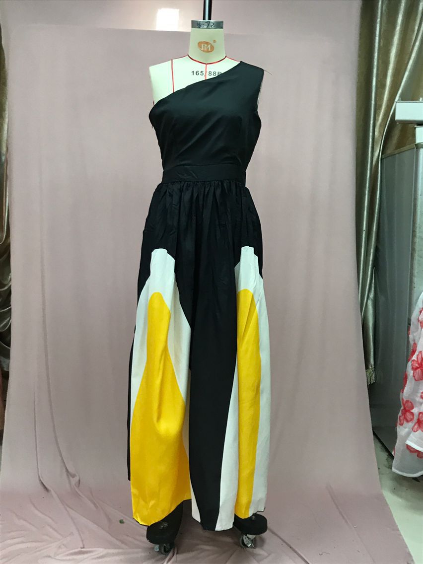 Women Contrast Patchwork Off-Shoulder Print Maxi Dress 9