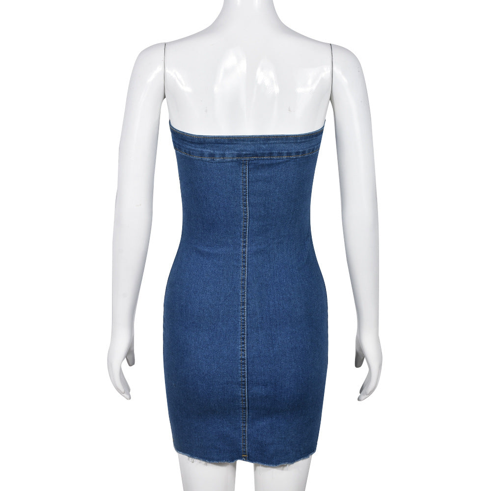 Summer Sexy Strapless Slim Denim Dress For Women 10