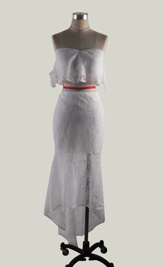 Dress lace Strapless Low Back Chic two-piece skirt set 11