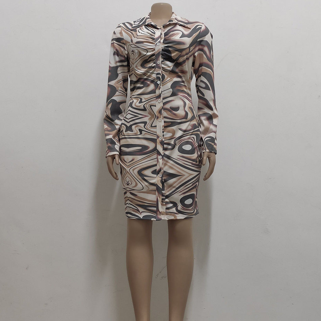 Sexy Fashion Printing Button Shirt Women's Dress 6