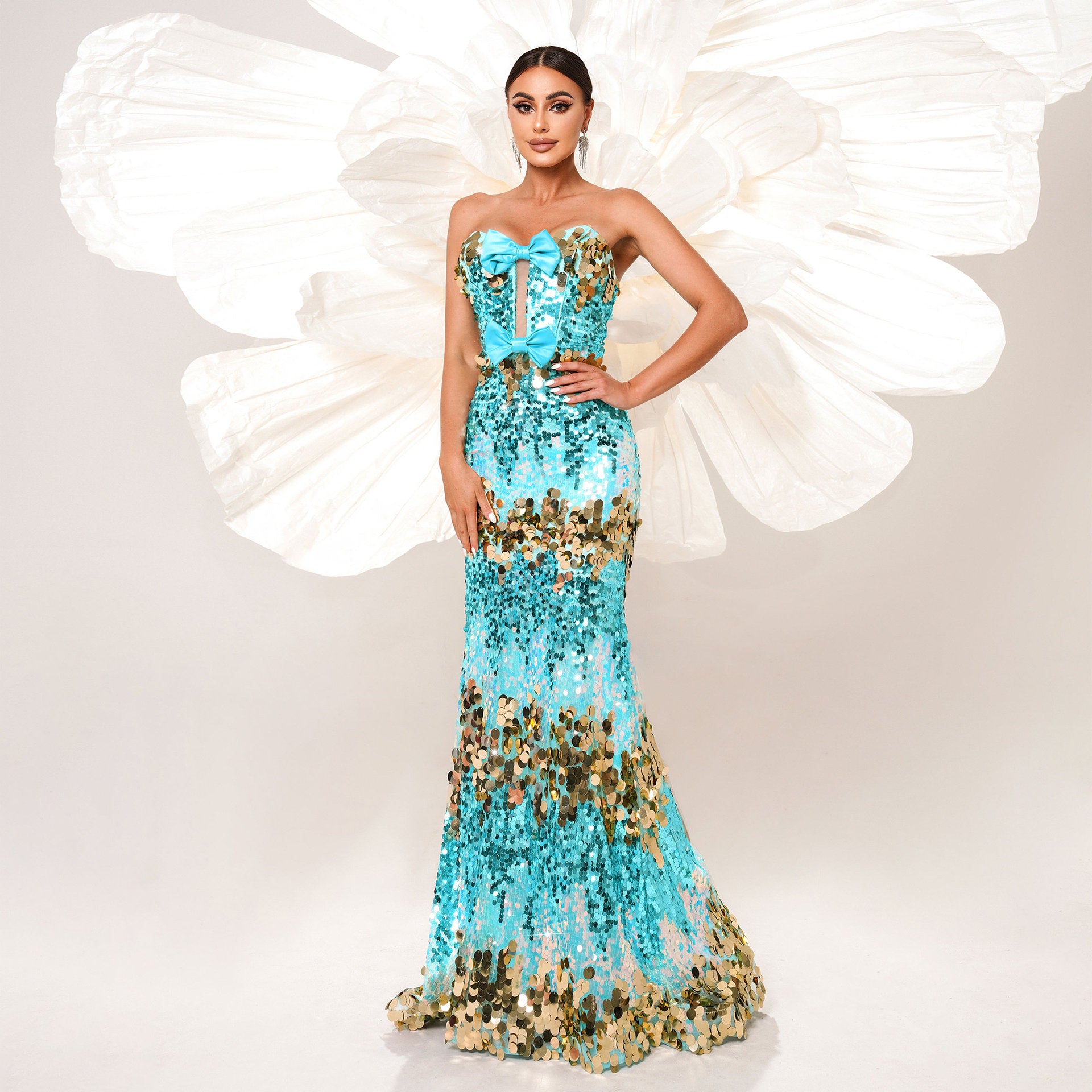 Women Sexy Lace-Up Sequined Formal Party Fishtail Evening Dress 6