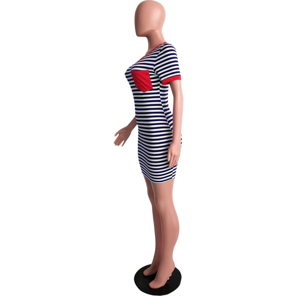 Summer Striped Print Pocket Dress 19