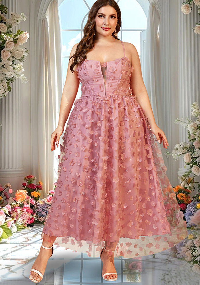 Plus Size Women Holidays Mesh Suspender Maxi Dress