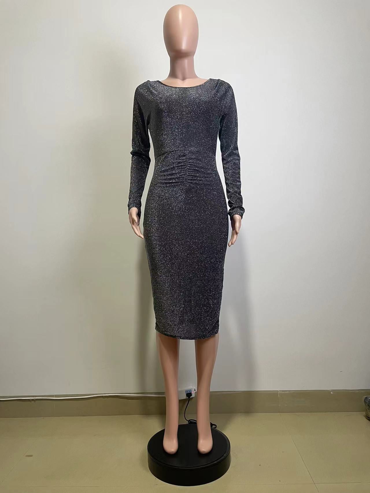 Women's Spring Sexy Solid Color Long Sleeve Slim Dress 7