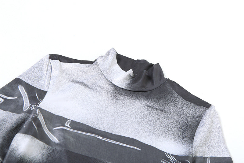 Spring Summer Women's Print High Neck Bodycon Dress 9