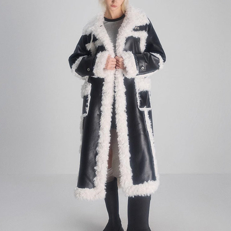 Fur Long Coat Street Lamb Wool Patchwork Winter Leather Coat Women's Trendy High-Quality Warm Jacket