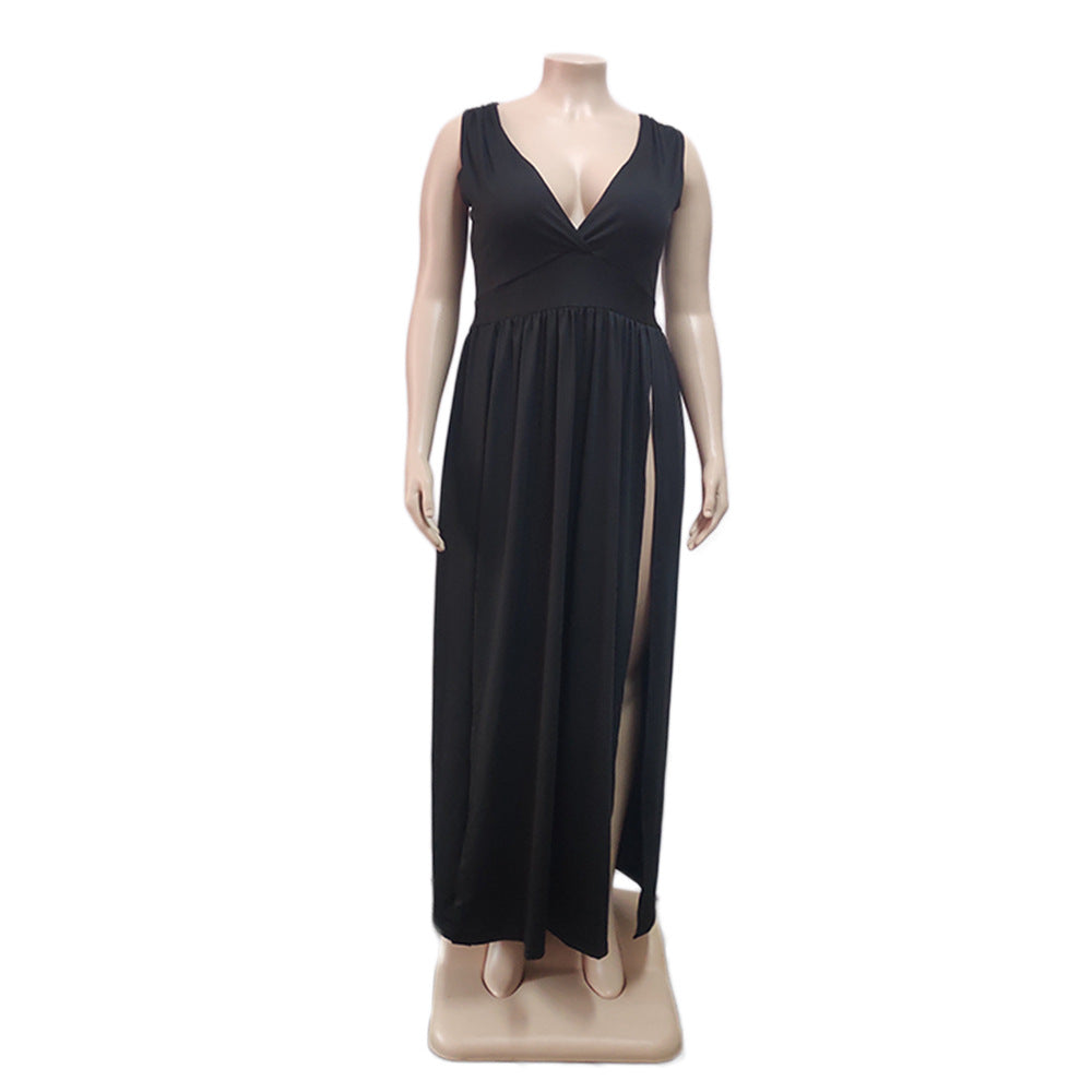 Plus Size Solid Color Sexy Dress Slit Maxi Dress 8