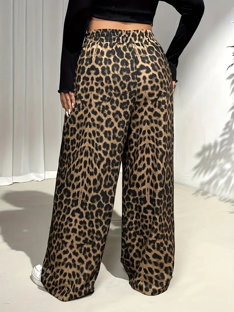 Street Casual Straight-Leg Wide Pants Fashion Leopard Print Plus Size Trousers 3