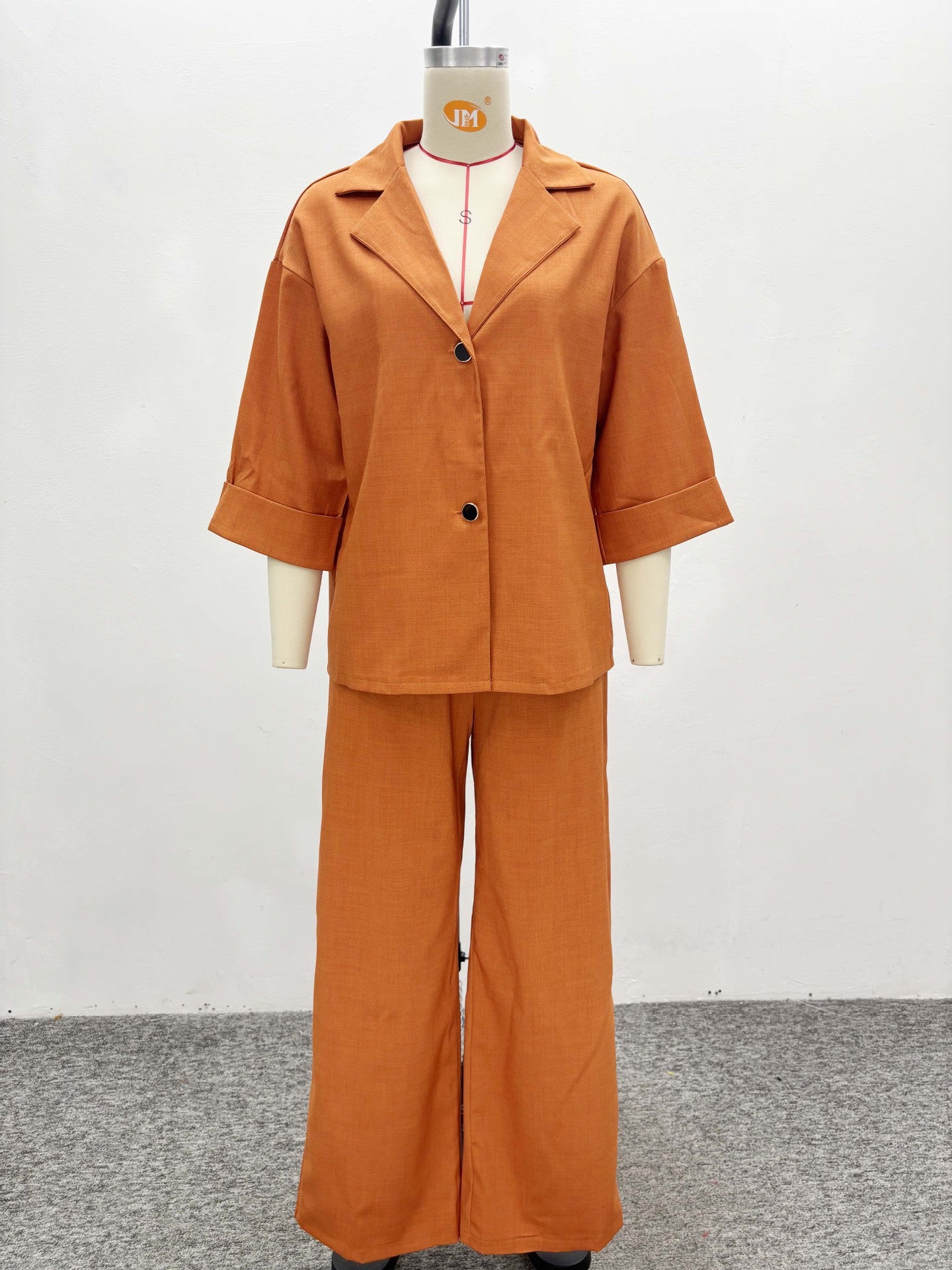 Women Turndown Collar Shirt and Pant Two-Piece Set 6