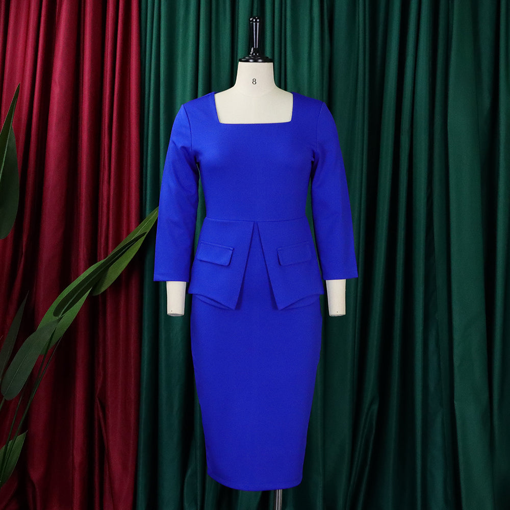 Women'S Spring Solid Bodycon Chic Elegant Career Africa Plus Size Dress 11