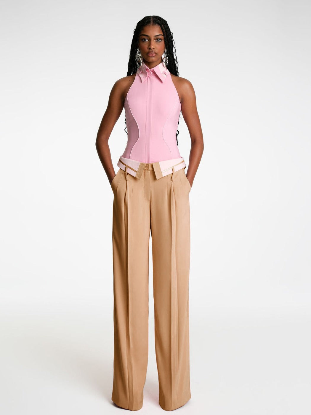 Spring Retro Women's Loose Slim Fit Turndown Collar Design Straight Wide Leg Pants 7