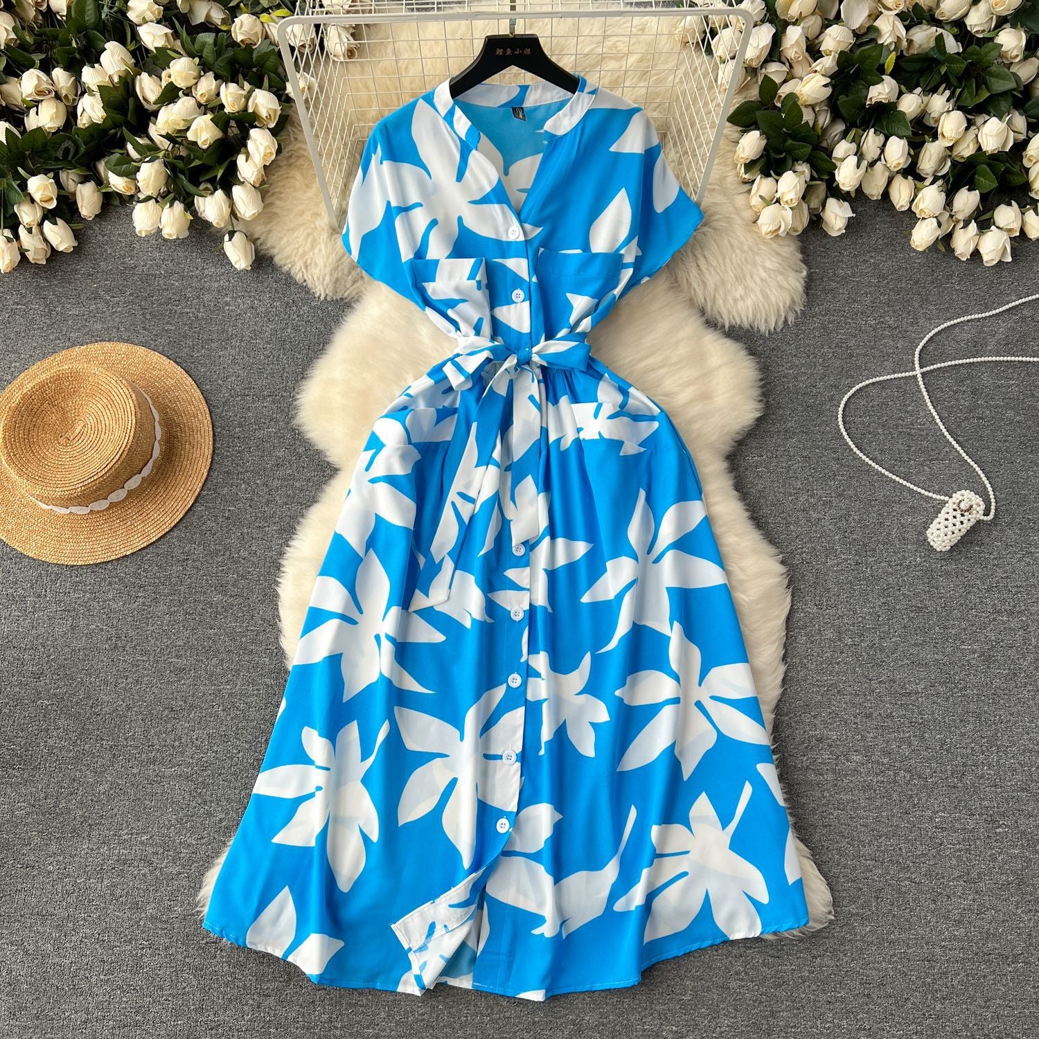 Women Holidays Printed Lace-Up Maxi Dress 15