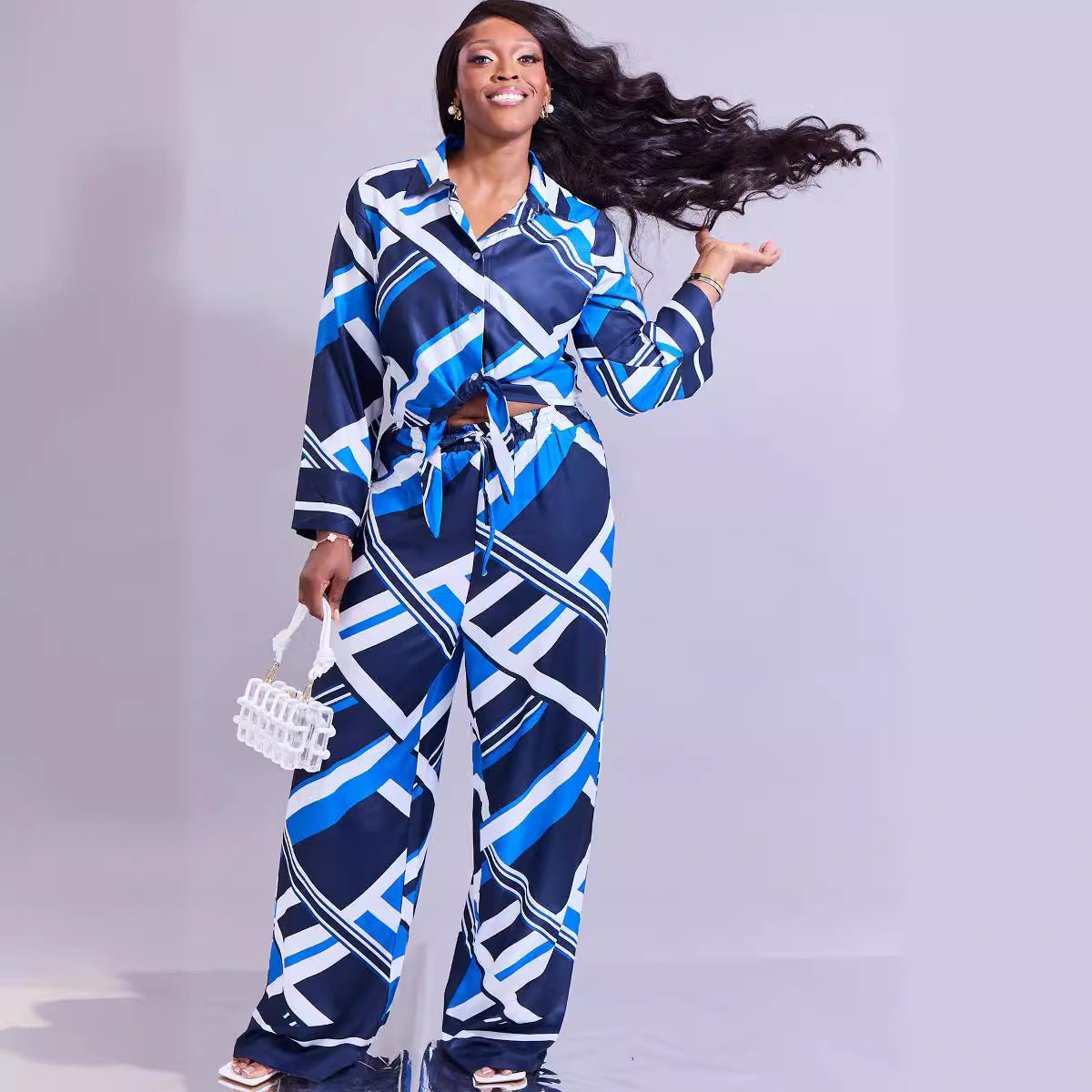 Women Casual Printed Top and Wide Leg Pants Two-piece Set 5