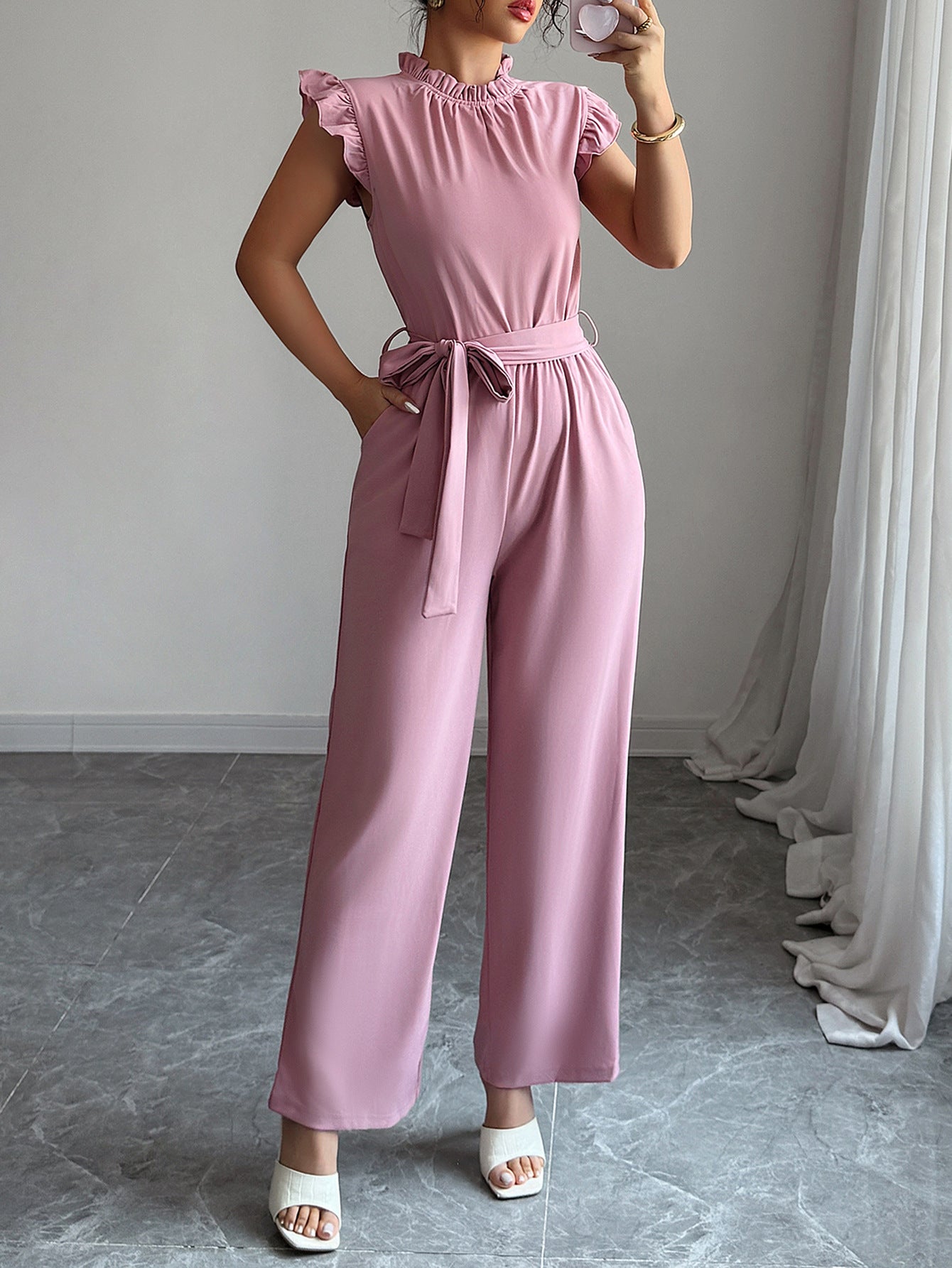 Women lace short-sleeved waist jumpsuit 3