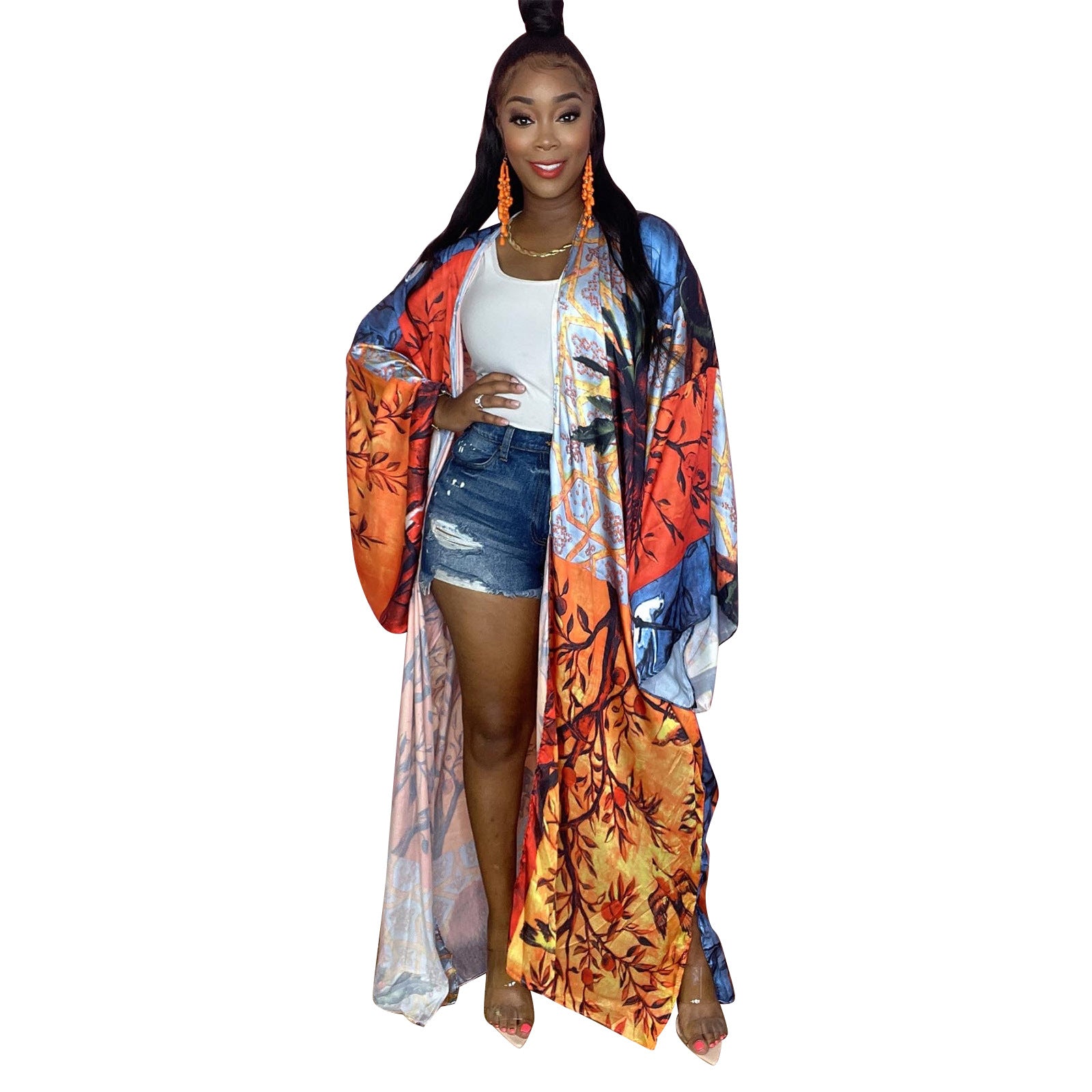 Women'S Printed Sunscreen Cloak Long Sleeve Cardigan 13