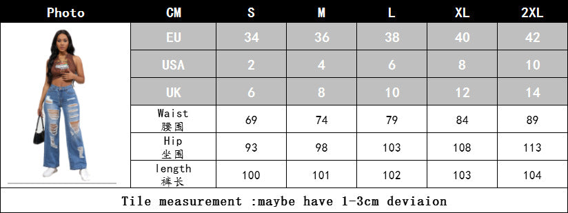 Women High Waist Washed Ripped Denim Pants 7