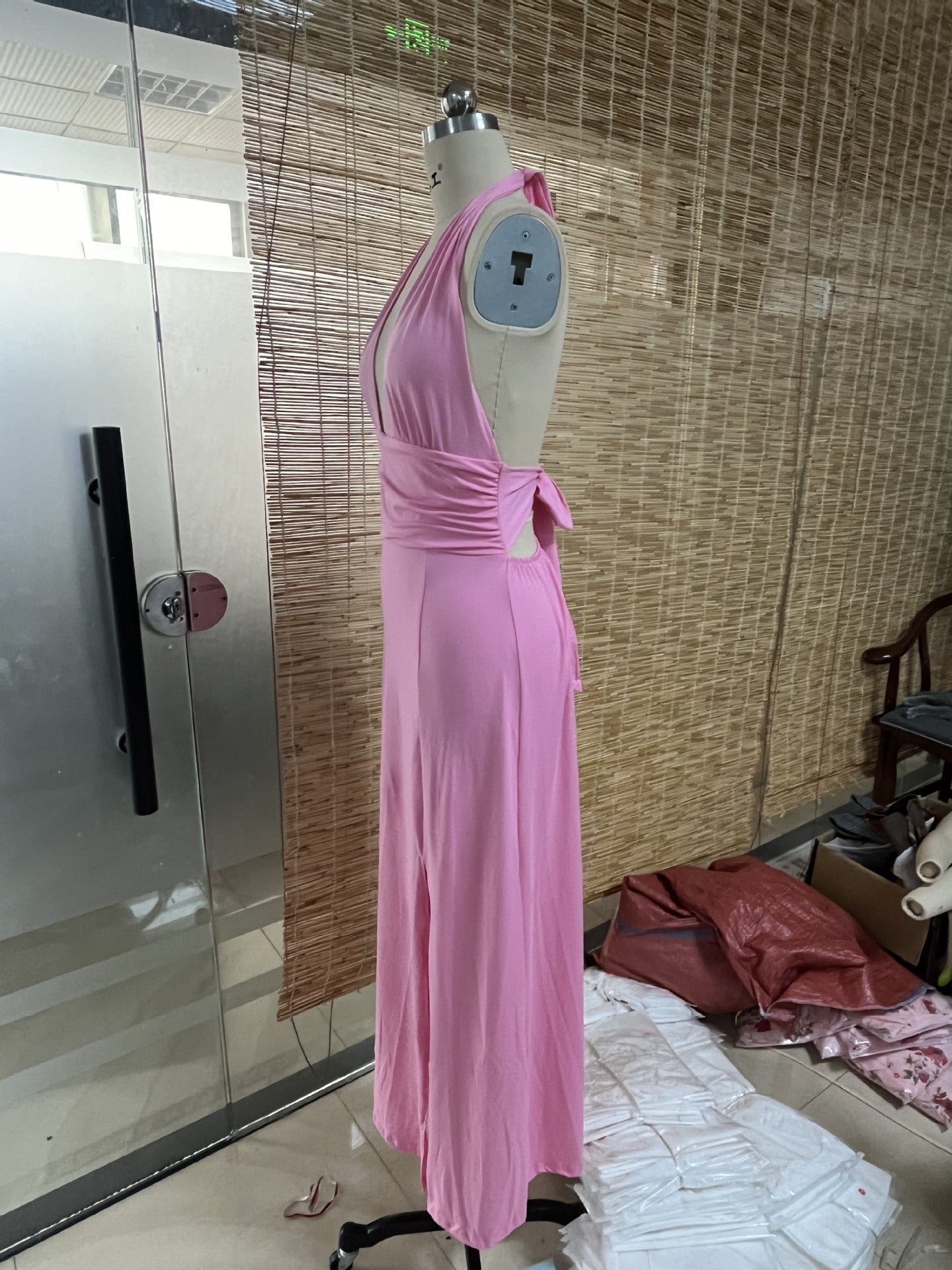 Women's Halter V-Neck Lace-Up Slit Maxi Dress 20