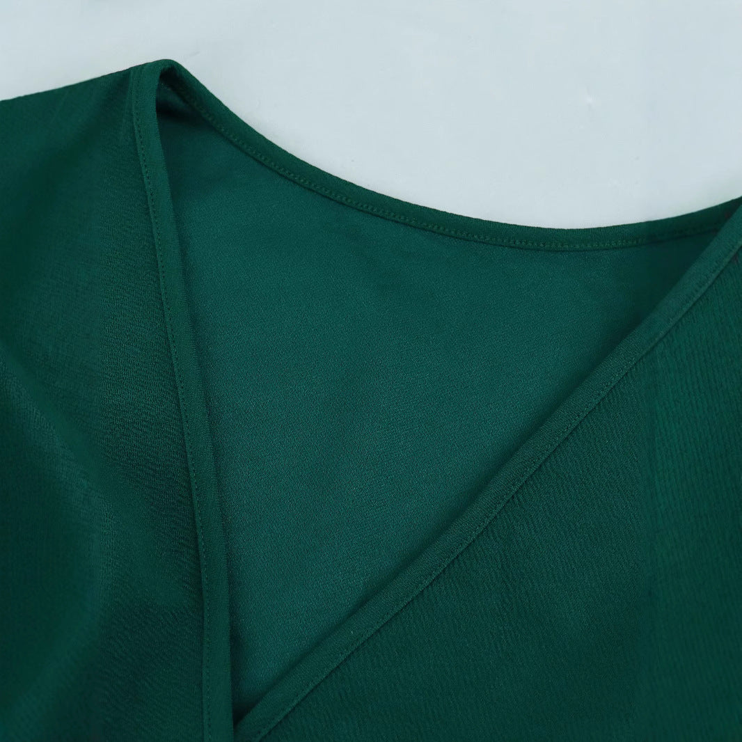 Plus Size Women's Summer V-neck Solid color Casual Dress 5