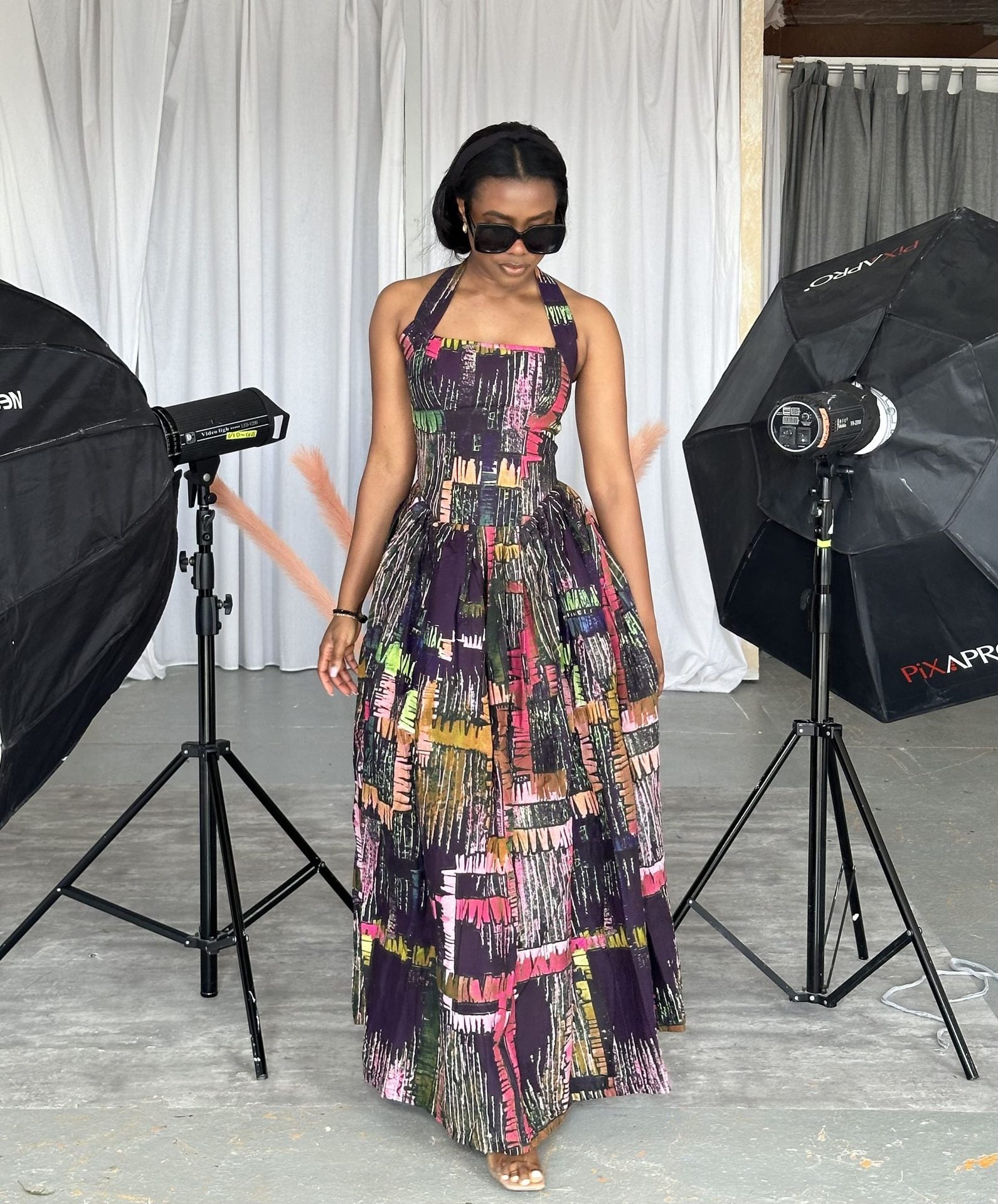 Women Printed Halter Neck Loose Dress