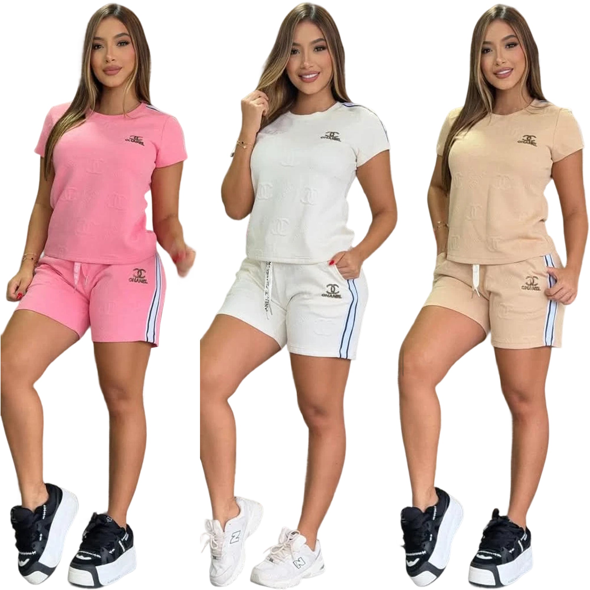 Women Jacquard Short Sleeve Top and Shorts Sports Two Piece Set 7