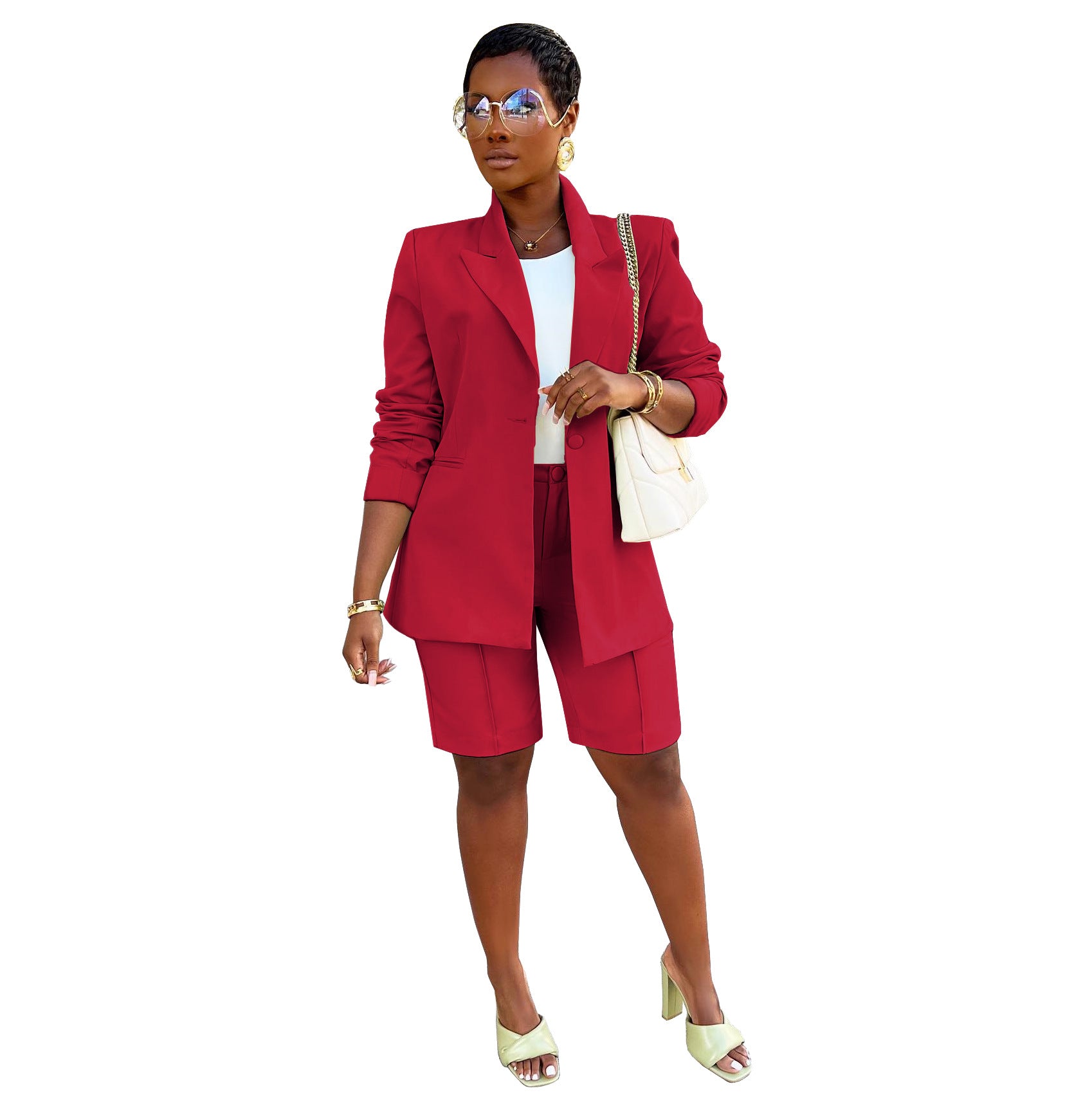 Women Career Blazer and Shorts Two-Piece Set 15