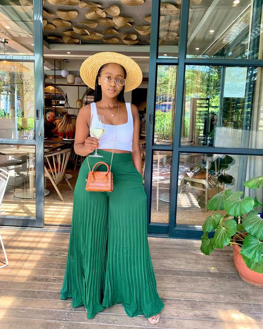 Spring Solid Pleated Wide-Leg Pants 3