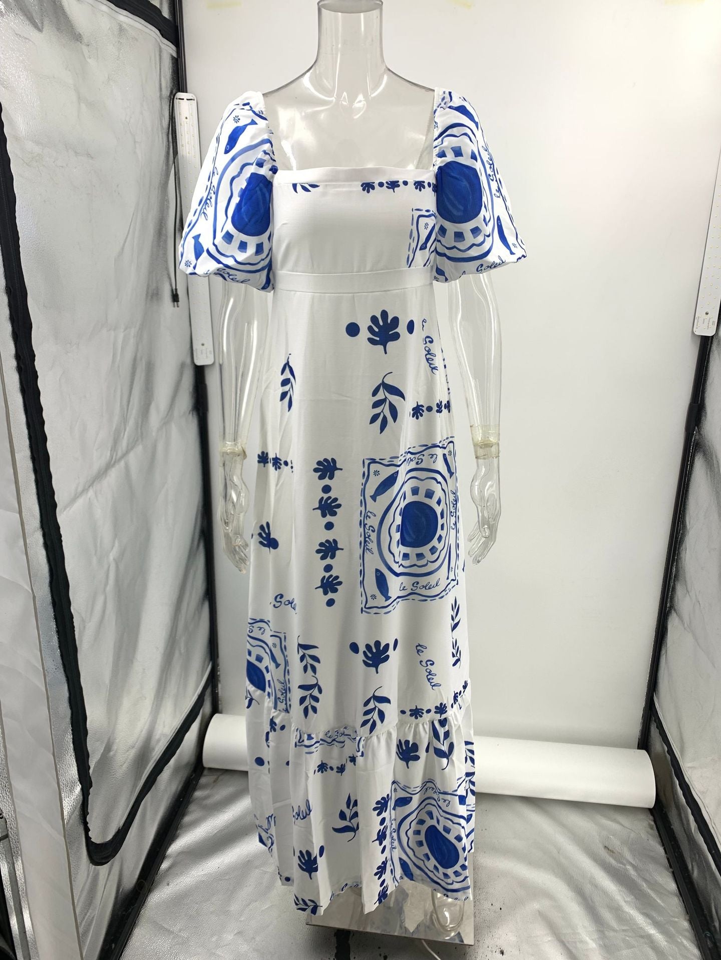 Women Casual Off Shoulder Printed lantern sleeve dress 10