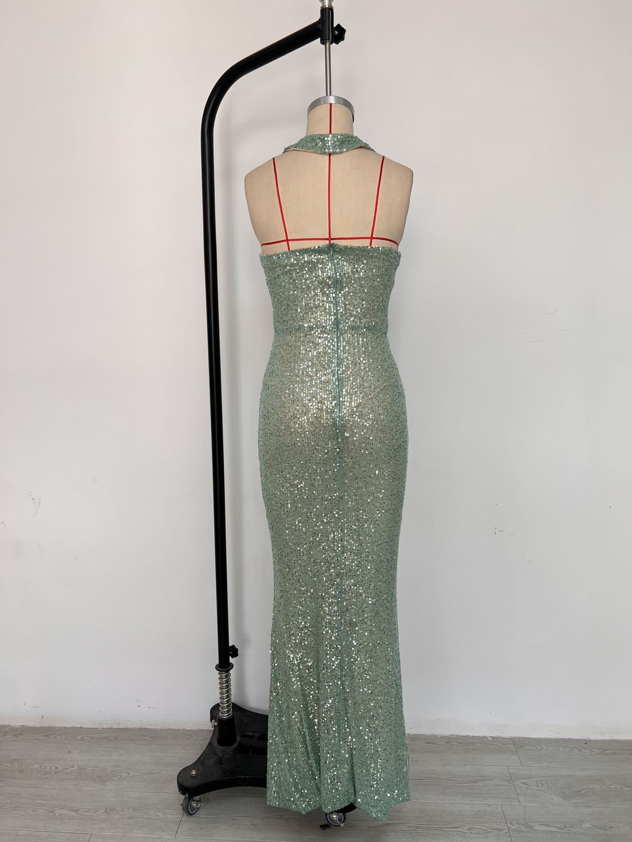 Women Sexy One-shoulder Sequin Bodycon Formal Party Party Evening Dress 8